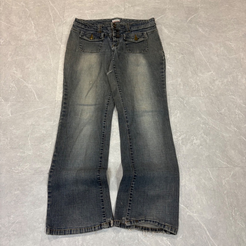 No Boundaries Juniors 11 Flared Jeans Sulfur Xhatch Blue Y2K Low Rise 44WW251